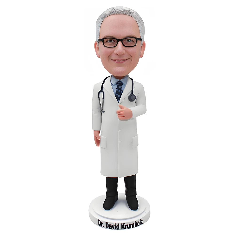 Custom Doctor Bobblehead Figurine, White Lab Coat Uniform with Stethoscope, Personalized Professional Dentist Retirement Gift