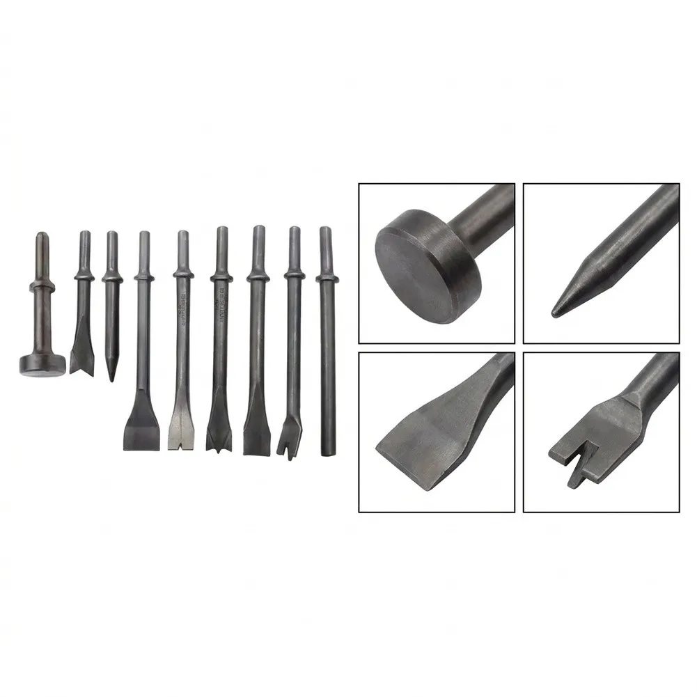 For Air Chisel Bit Set 9 Pieces Designed for Pneumatic Hammer Applications Including Scaling Rivet Removal and Grooving
