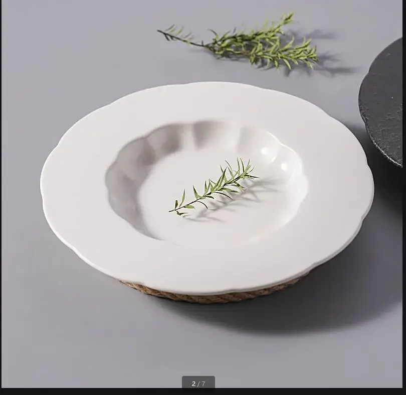

White Ceramic Dinner Plate Restaurant Tableware Dessert Plate Soup Plates Fruit Salad Bowl Dim Sum Dish Snack Tray Western Plate