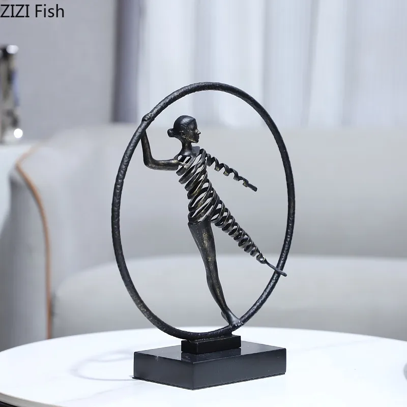 Abstract Cast Iron Figure Sculpture Black Gymnastics Statue Character Ornament Model Art Decoration Crafts Room Aesthetic Decor