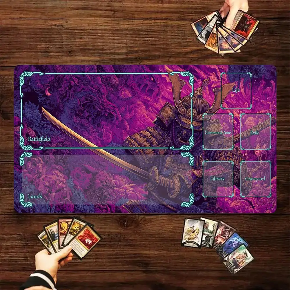 

Magic Card Playmat with zone Purple wararmored samurai MTG playmat gathering gaming mats Desk Mat Commander Battle playmat