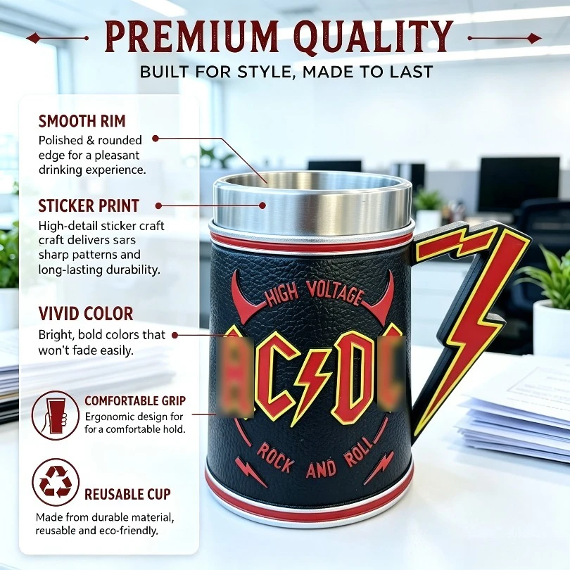 Lightning Handle Beer Stein, Retro High Voltage Resin Mug With Stainless Steel Liner Style Drinking Cup Bar Decor Gift For Music