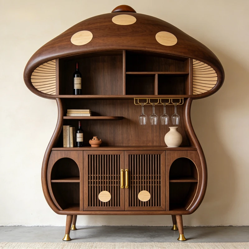 New Chinese creative mushroom shape solid wood dining side cabinet multi-functional locker decorative wooden wine cabinet