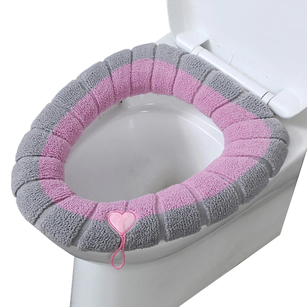 Bathroom Toilet Seat Cover Mat, Bathroom Soft Thicker Warmer Washable Stretchable Toilet Seat Cover Pad With Handle Toilet Seat