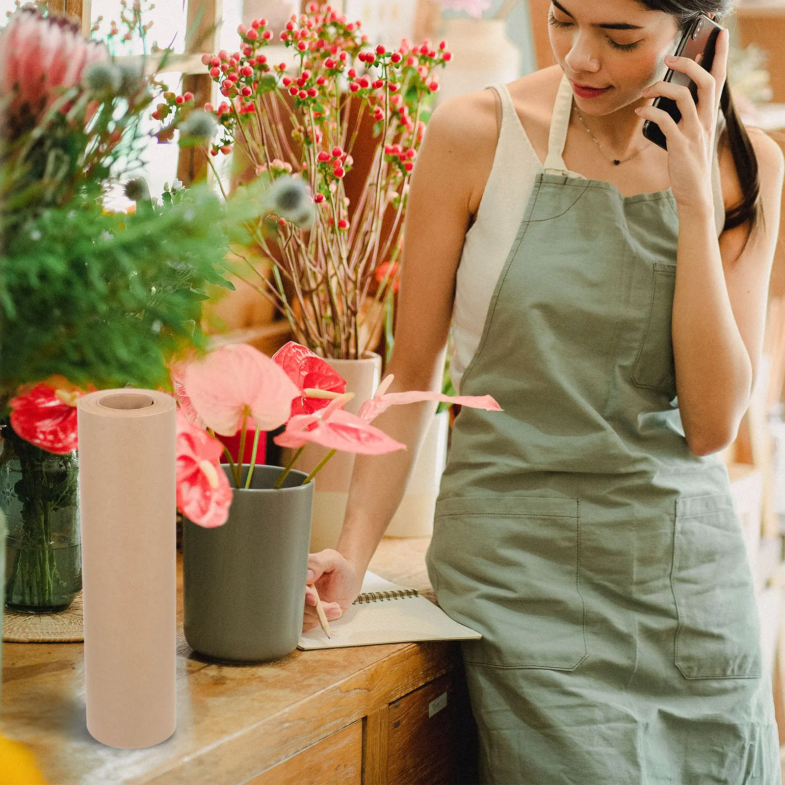 Brown Paper 50Sheets FloralWrapping GiftDecor DIYCraft Boxes Flowers Tea Holiday