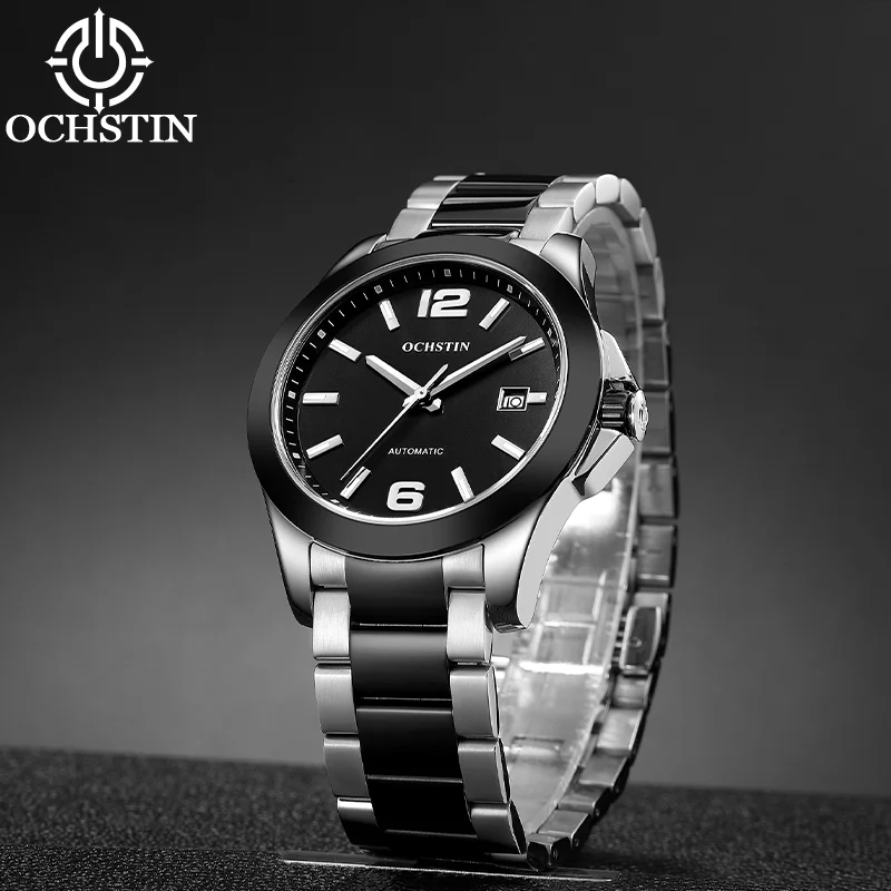 OCHSTIN Men Automatic Mechanical Watch Man Solid Stainless Steel Strap Waterproof Business Wristwatch With Butterfly Clasp