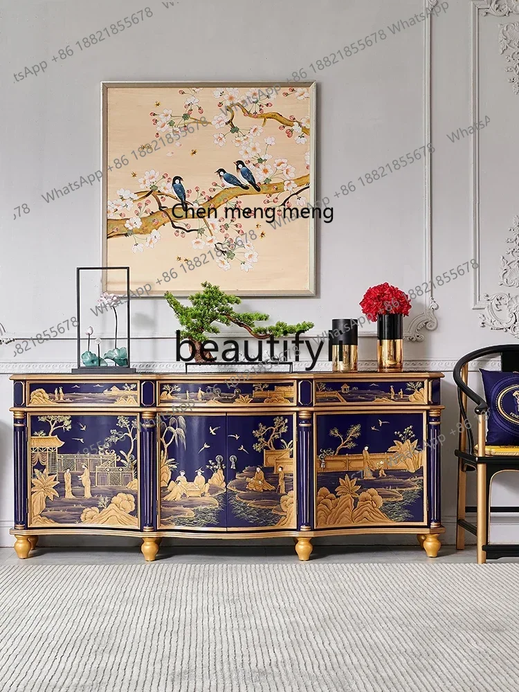 

178A Chinese style royal blue home solid wood decorative cabinet living room classical storage porch side locker