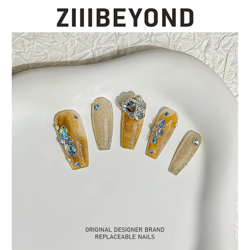 ZIIIBEYOND Dream Island Nail Art is hand-worn, and the nail is white and shining, and the diamond is elegant and individual ZB74