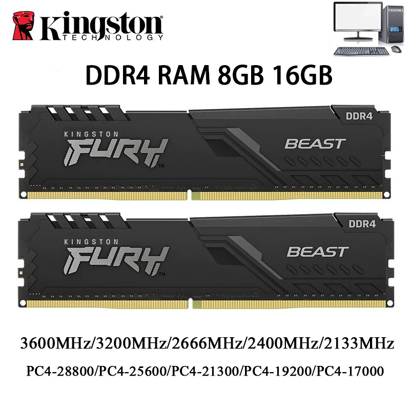 Kingston BEAST Memoria DDR4 데스크탑 RAM 32GB 16GB 8GB 3600 3200 2666 2400MHz 메모리 288핀 DDR4 DIMM 1.2V PC4-21300 25600 28800