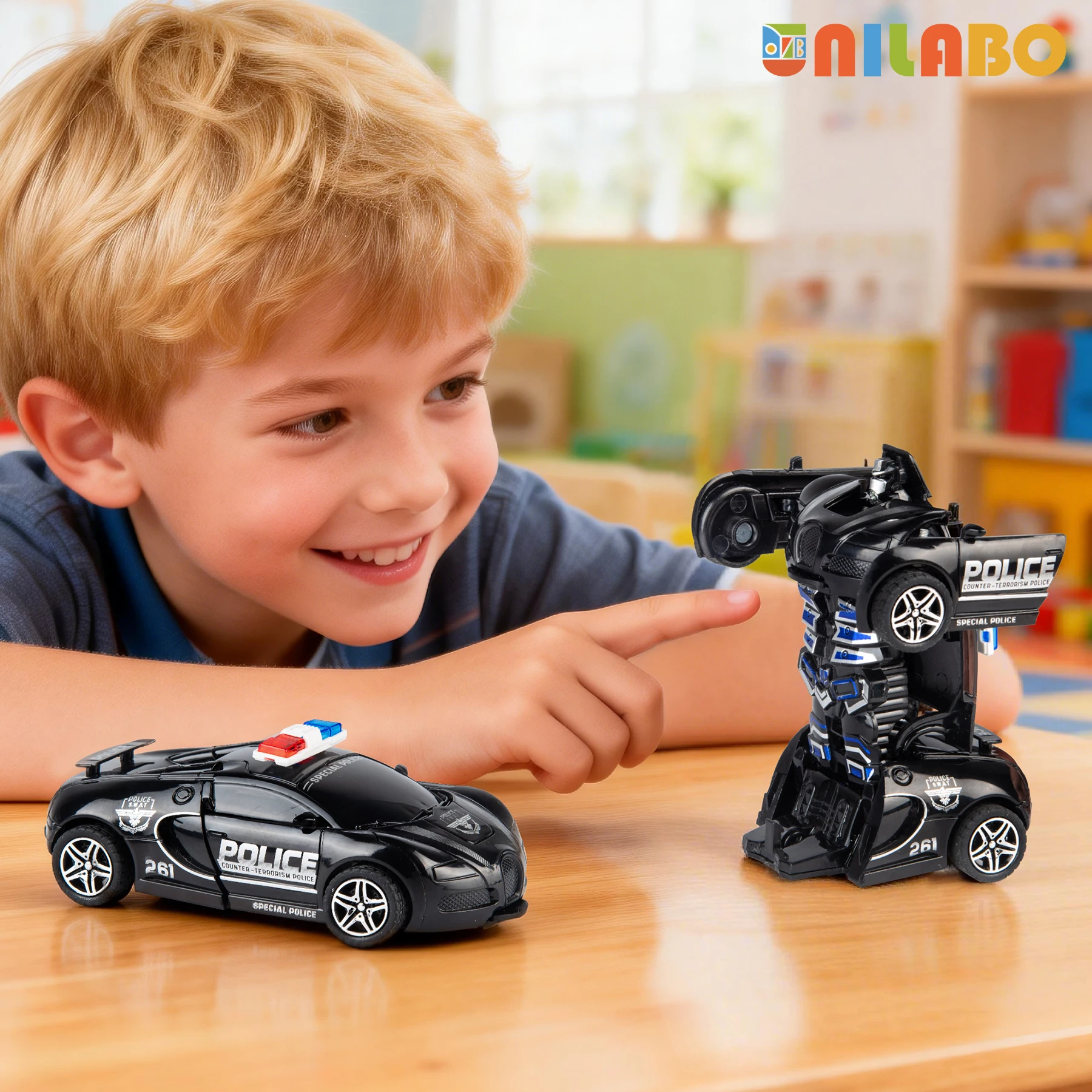 Transformable Robot Sports Car Toys, No Batteries, Educational Kids Gift, Colorful Model Vehicle for Play Learning