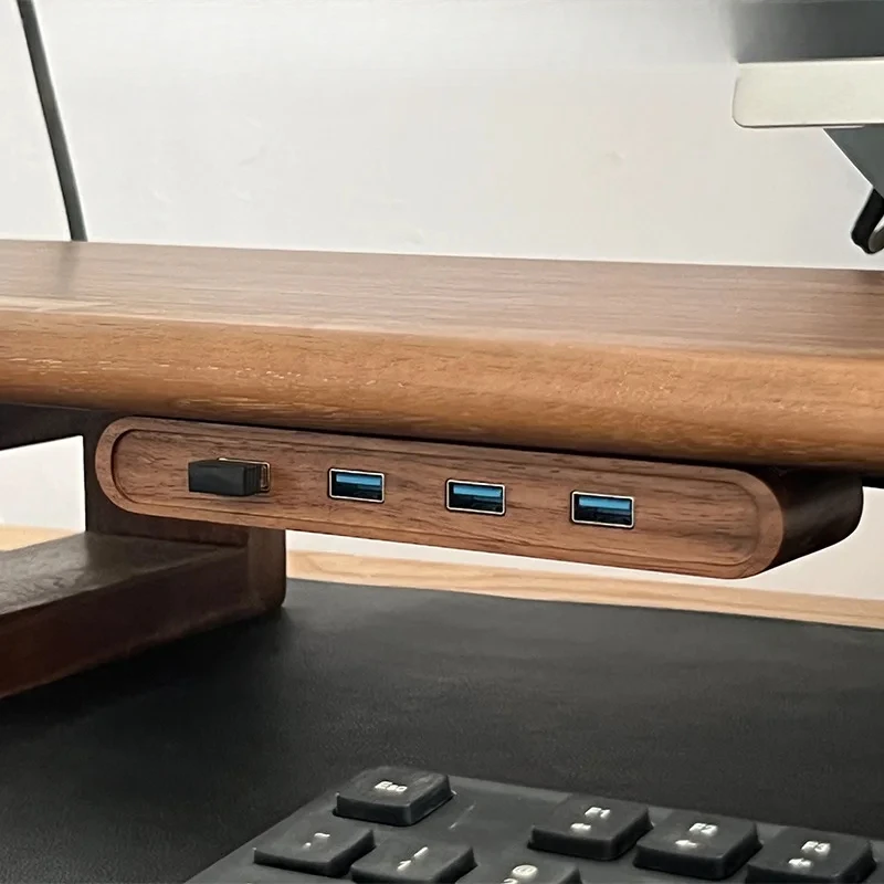 Walnut USB Splitter Hub  MultiFunctional 1to4 Computer Riser Home Office Extension Accessory for Desktop Organization