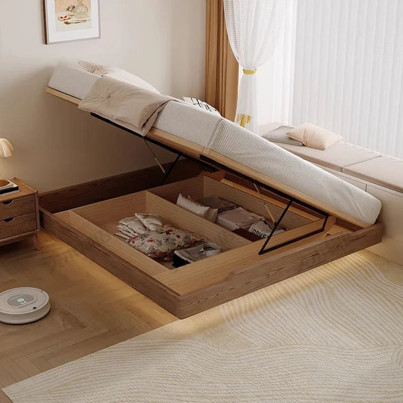 n Nordic all-solid wood without bed head suspension box bed modern simple storage high box bed ash wood n