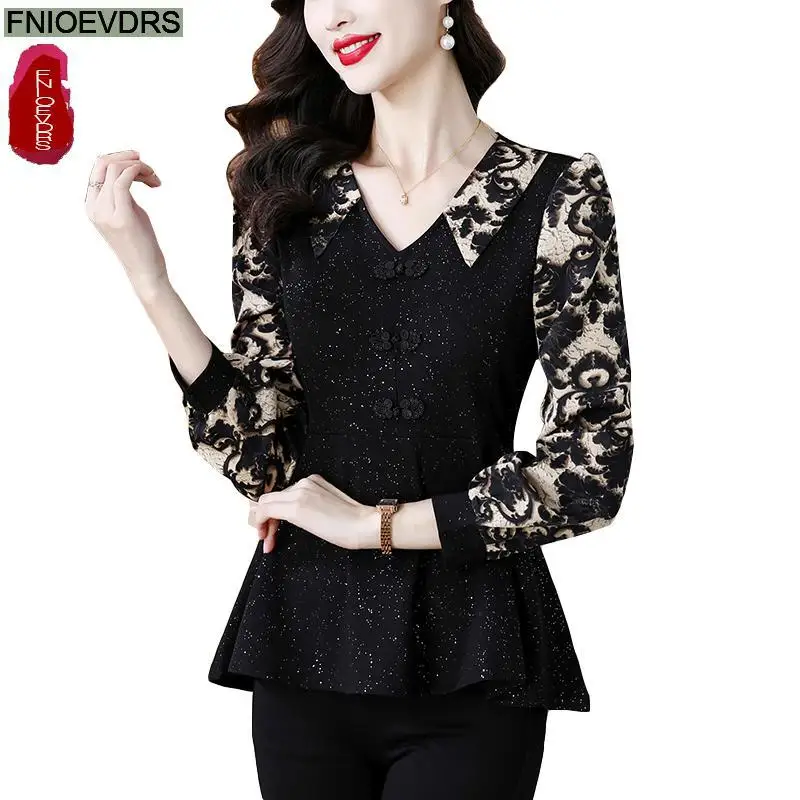 Retro Vintage Black Peplum Tops New Design Women Autumn 2024 Fashion Office Lady Elegant Tunic Button Shirts Blouses