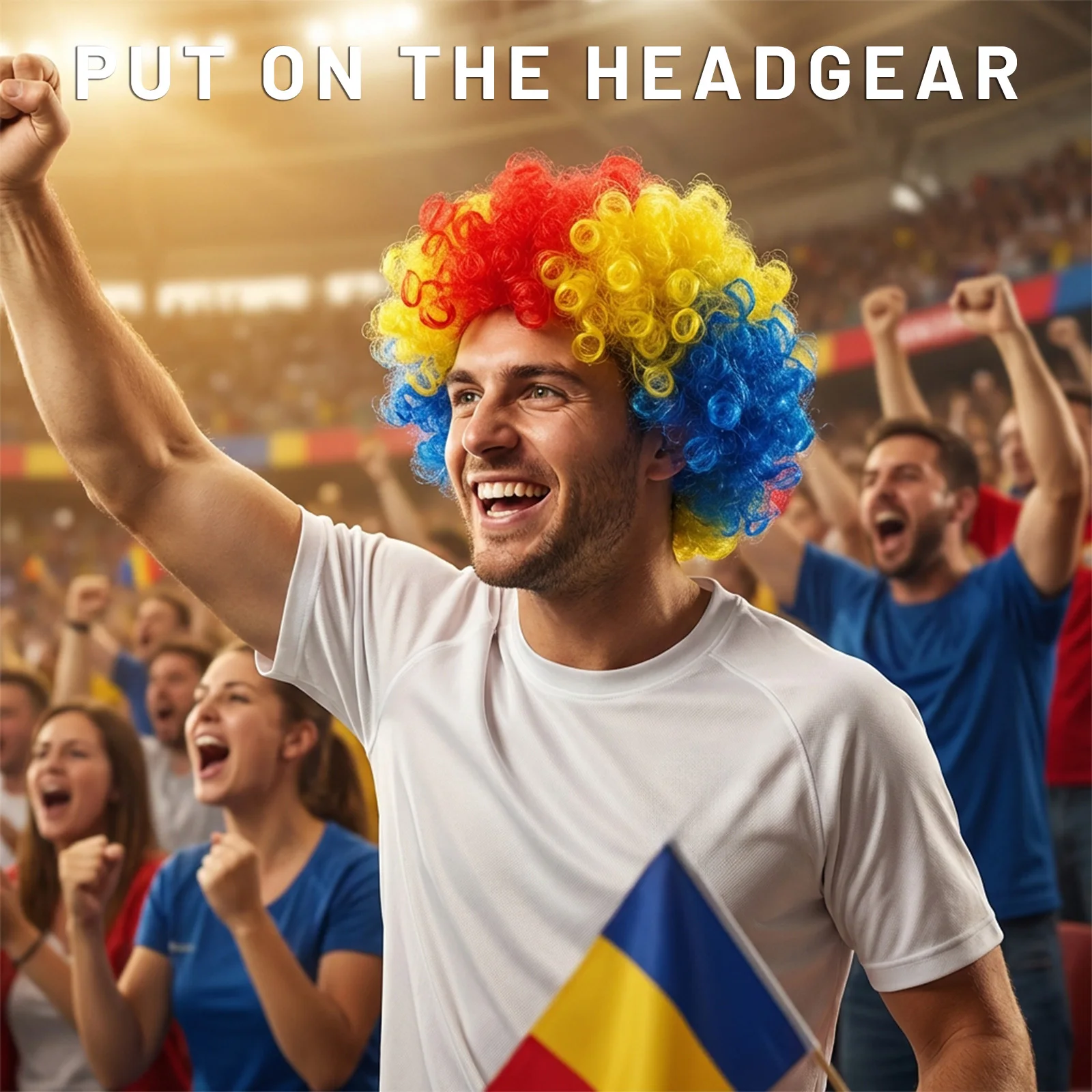Creative Wig Football Fan Flag Color Hair Wig Fan Hair Colored Headpiece Performance Party Decoration Photo Props view 3
