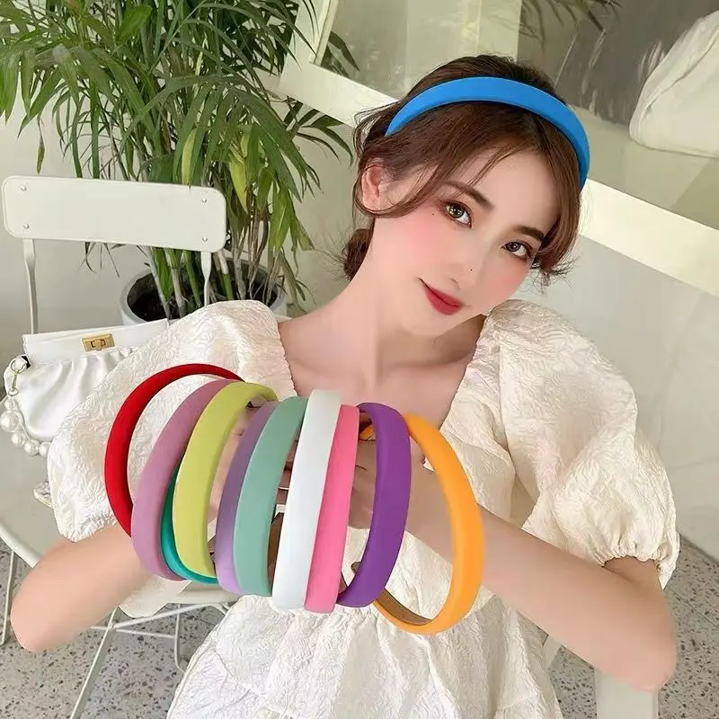 New Colourful Sponge Wide Edge Hairband Women Solid Color Headband Fashion Turban Makeup Hairband Hoop Girl Hair Accessories