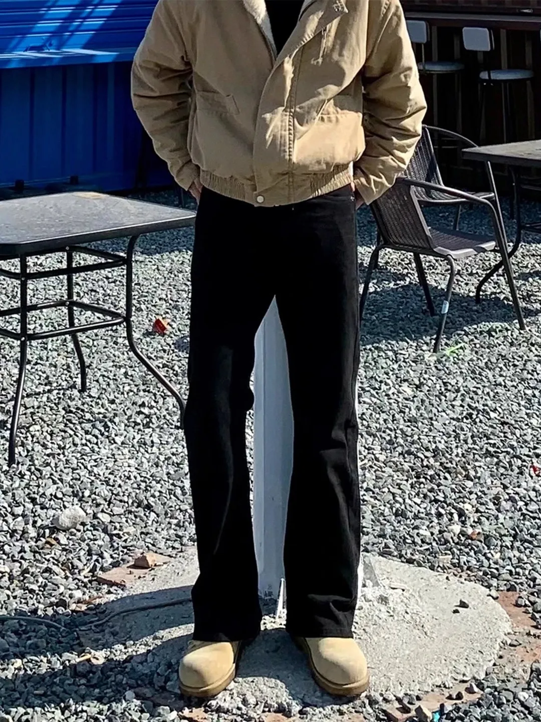 

Bla Fce Lined Knife Thiened Winter Denim Jeans Men's Straight Leg Slimming Flared Pants with Boots