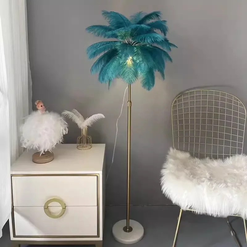 

Floor lamp feather bedroom living room standing desk lamp remote control color luxury creative ostrich feather floor lamp