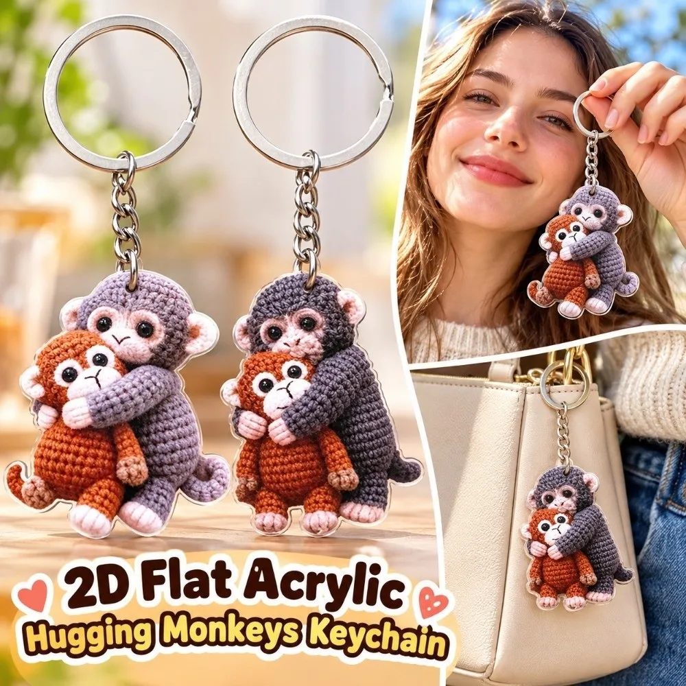 New 2D Flat Hugging Monkeys Keychain Acrylic Simulation Animal Charm Ornament Mini Bag Decoration For Best Friends