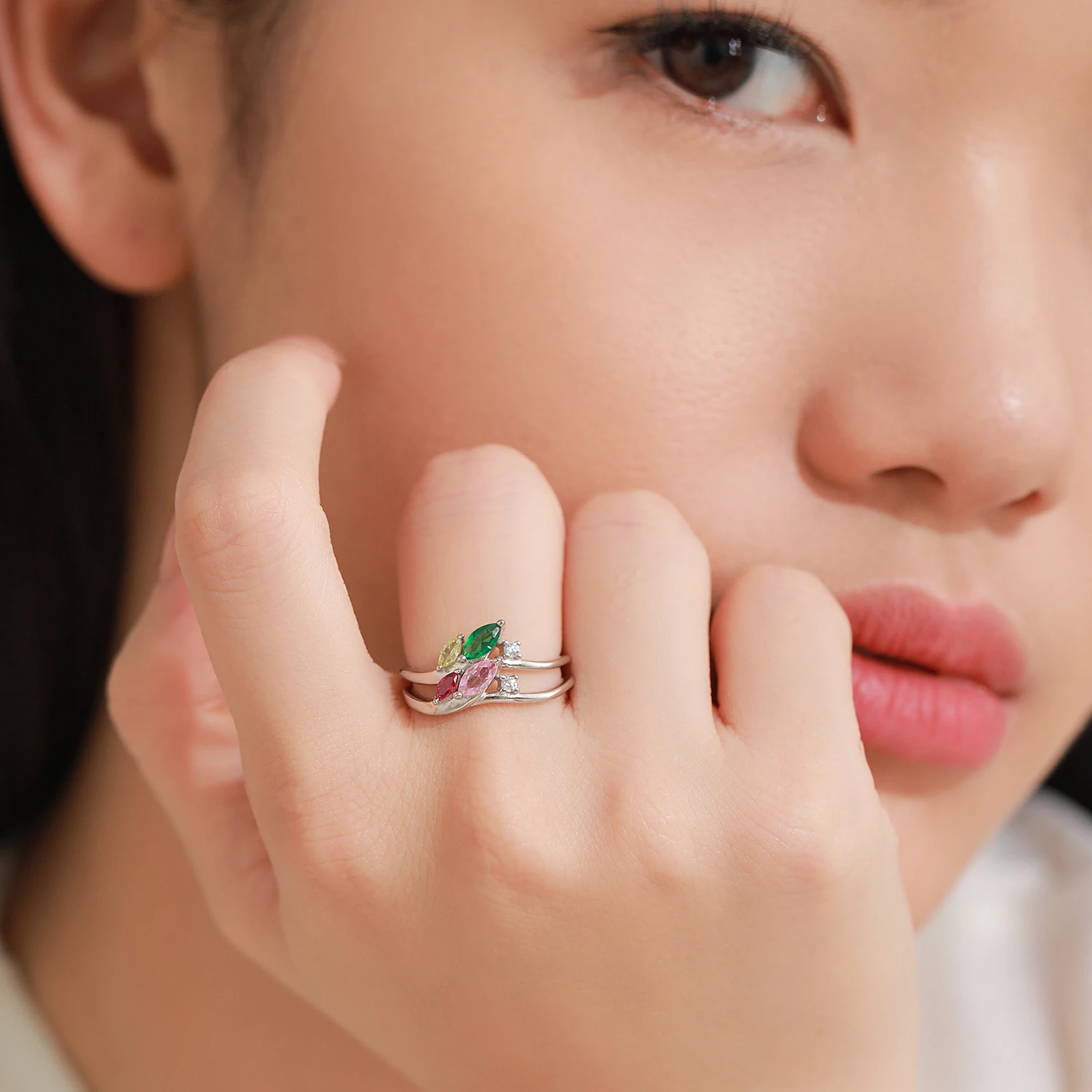 Ailmay 925 Sterling Silver Horse Eye Pink Zircon Leave Rings For Women Wedding Statement Fine Silver Jewelry Gift