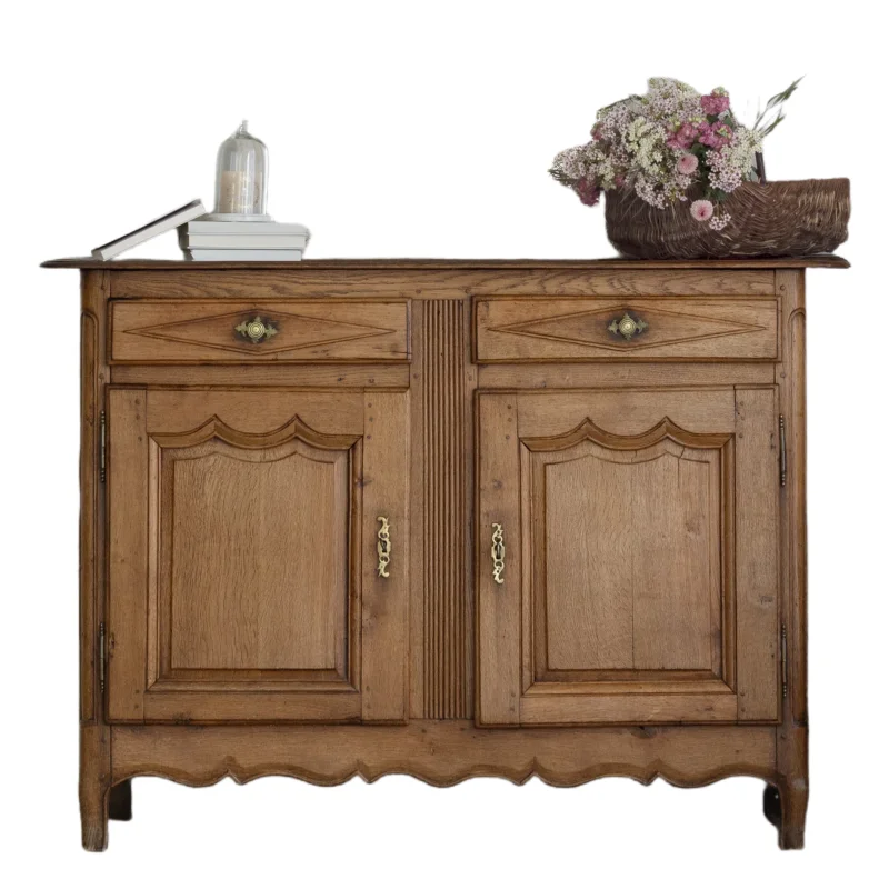 Handmade wooden sideboard with drawers and doors, metal handle, durable and eco-friendly, living room furniture.