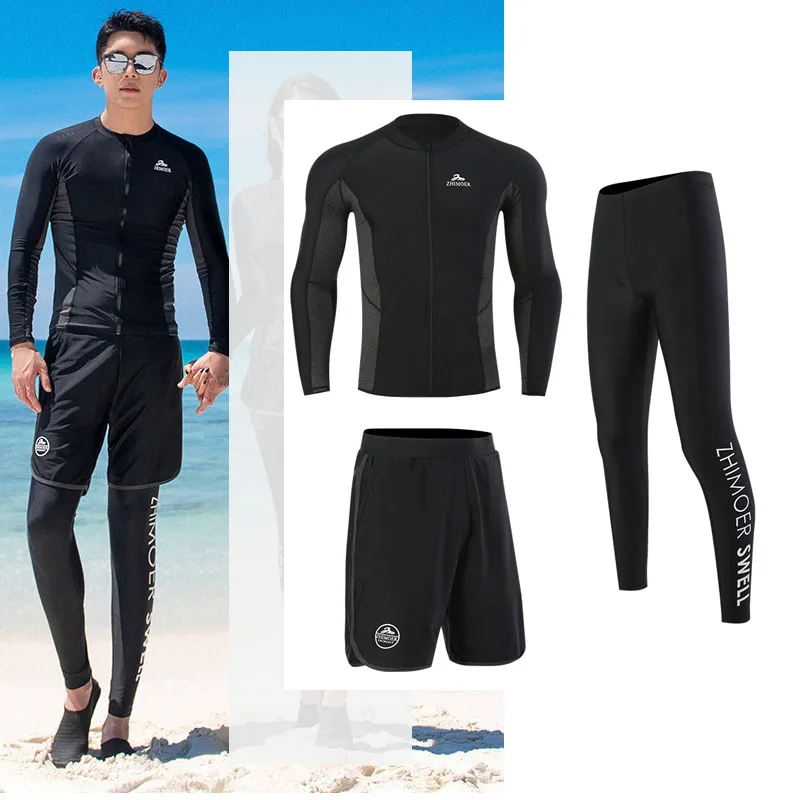 Men's 3pcs/set Rash Guards Swim Surf Fishing Shirts, Long Sleeves UV Sun Protection Shirt+Leggings+Trunks Full Body Sunsuit Skin