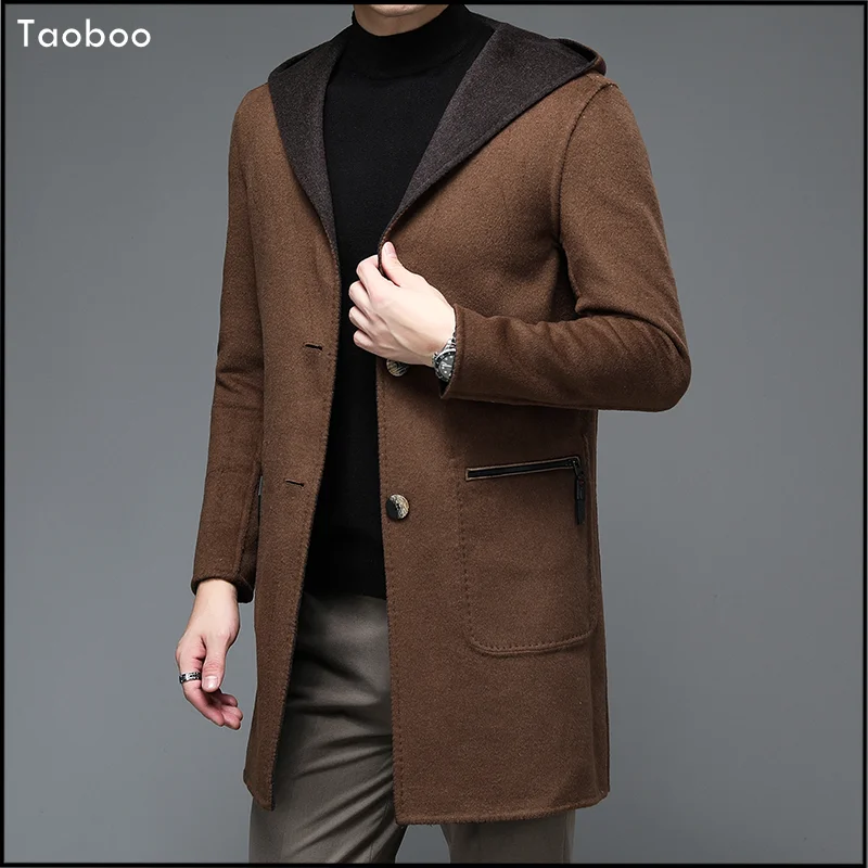 

Taoboo 2022 winter jacket men New Woolen Solid Trench Blazer jackets Male Business Casual Vintage Style Blend Windbreaker Coats