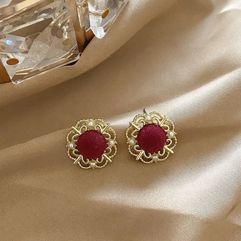 Minimalistische weinrote quadratische Ohrstecker für Damen, goldfarben, Kreis, Vintage-Geometrie, Herz-Ohrringe, 2025, neuer Design-Schmuck – Detail 8