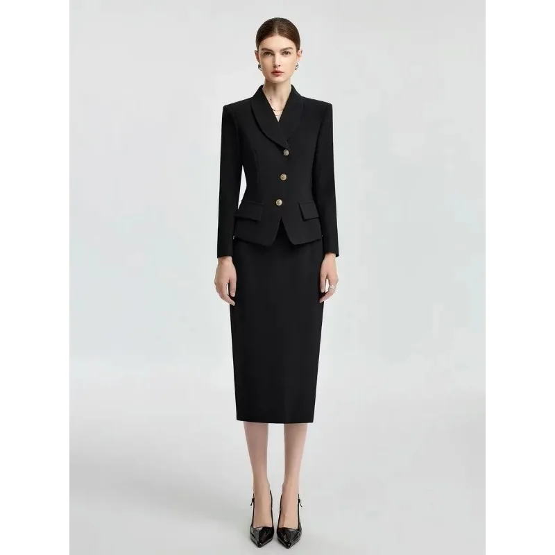 

Women Formal Business Suit Set Notched Collar Blazer Midi Skirt Office Interview Work Uniform Elegant Outfit