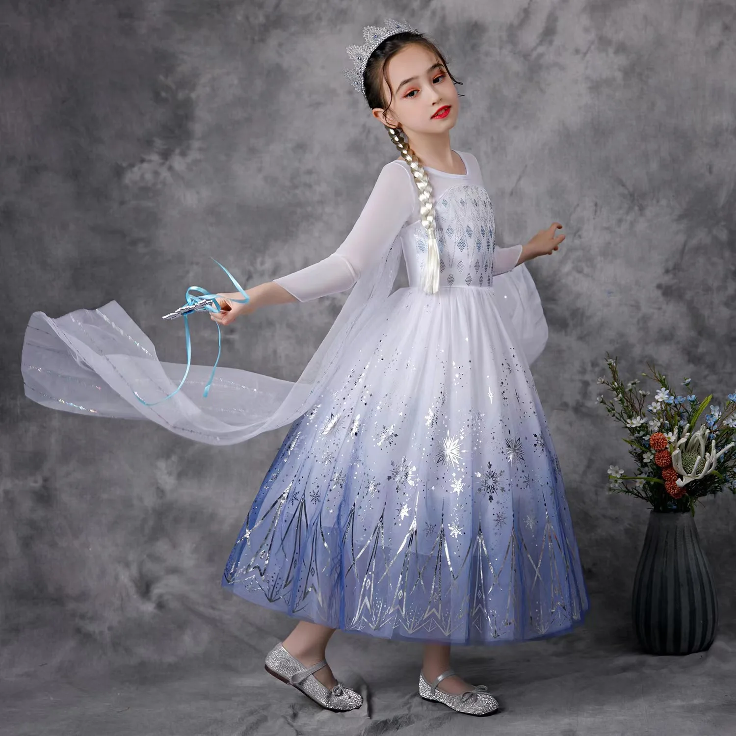 Mädchen Eis-Fantasie-Prinzessin Mesh-Ballkleid Kinder Cosplay-Kleid für Halloween, Karneval, Geburtstag, Themenparty, Rollenspiel – Detail 15