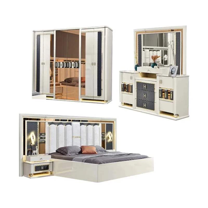 Complete Modern Luxury Bedroom Furniture Set Double King Size Bed Room Suite Wooden Frame Full Home Furniture Bedroom Sets