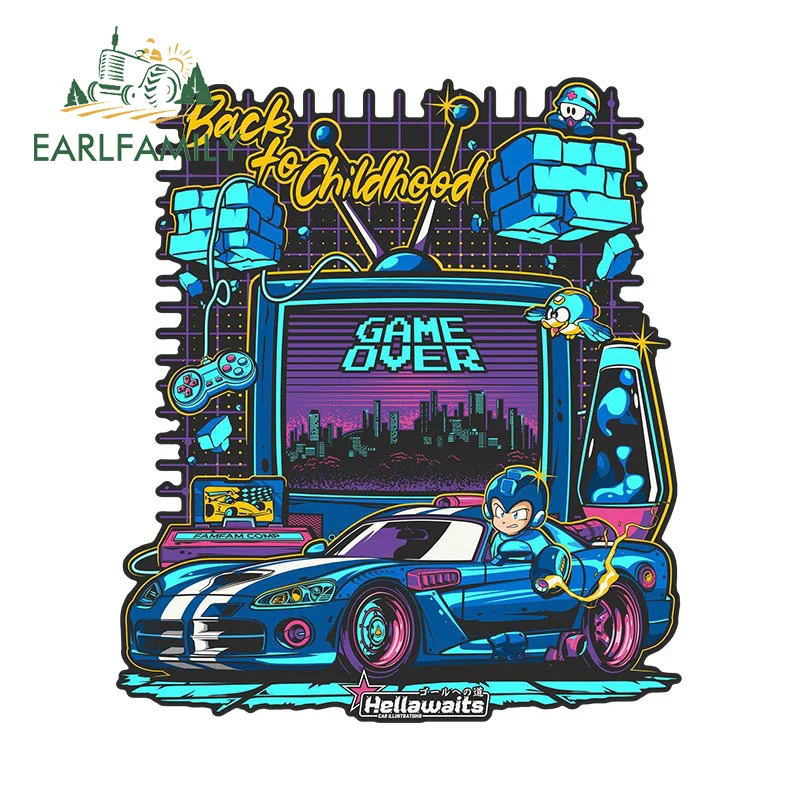 EARLFAMILY 13cm x 11.4cm for Game Over Megaman Arcade Style Car Stickers Waterproof Cartoon Decals Car Door Protector Caravan