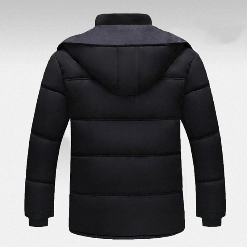 Abrigo de algodón con capucha para hombre, Parka bonita de moda, chaqueta de talla grande, color negro sólido, gruesa, con cremallera, forro de lana