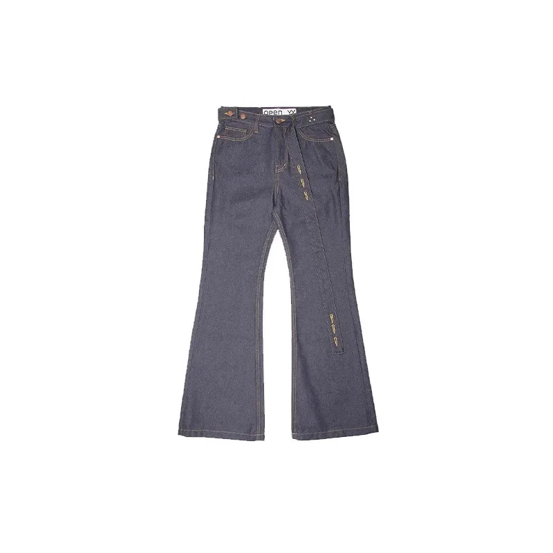 جينز مفتوح YY موضة خريف وشتاء 2025 جينز جديد رفيع للغاية بطول الساق وحزام خصر عالي جينز فضفاض الساق