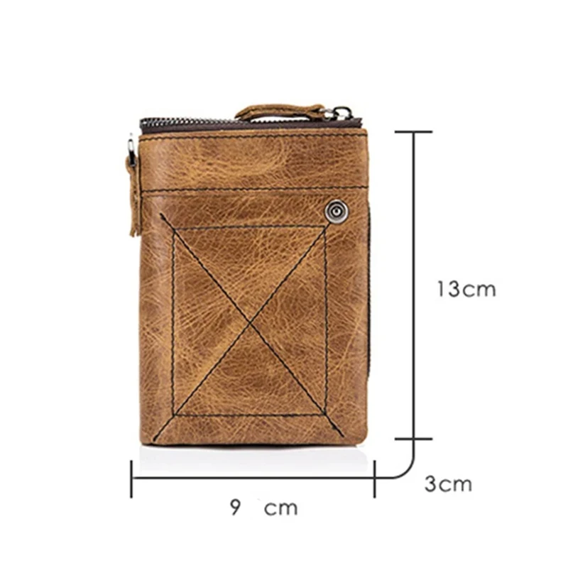 Vintage Genuine Leather Men's Wallet Short Purse Cowhide Small Wallet RFID Blocking Men Zipper Coin Wallets Card Bag