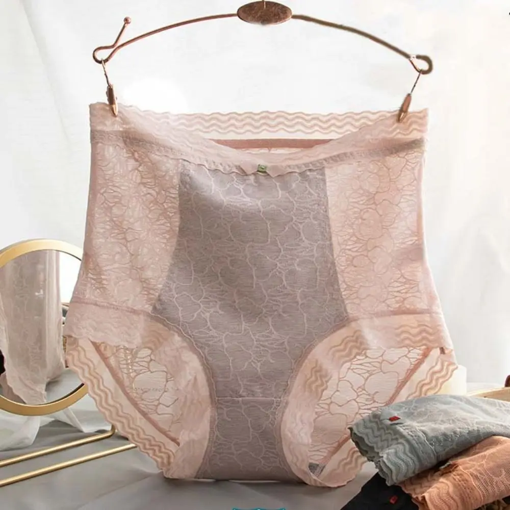 

Breathable High Waist Lace Mesh Panties Ultrathin Cotton Crotch Seamless Briefs Lingerie Underpants Women Underwear Daily
