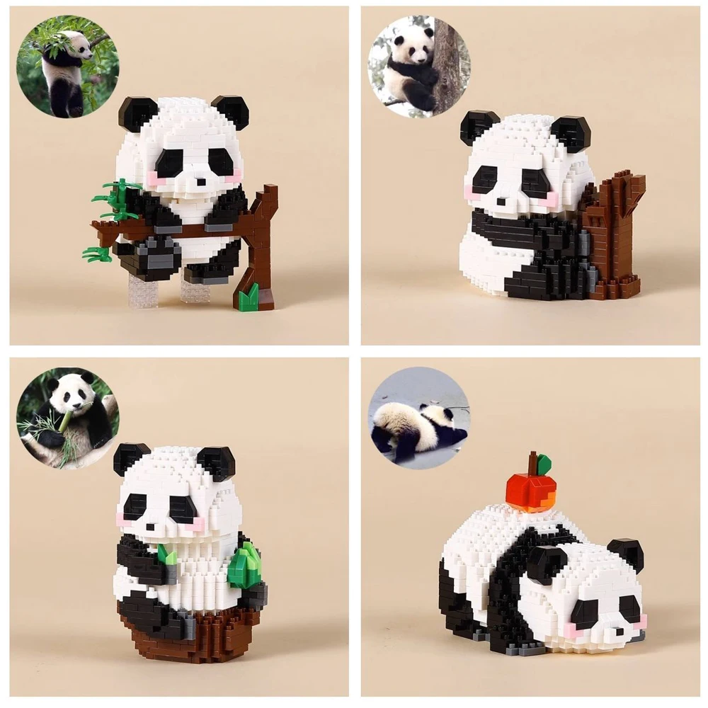 Micro Panda Building Block Toy Creative Cute Kawaii Animals Diy Assembled Bricks Educational Toys Car Table Decoration Kids Gift