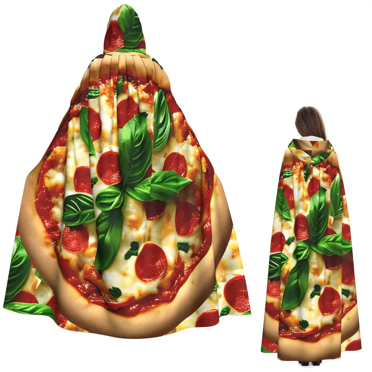 Pepperoni Pizza Patrón Capa larga con capucha Bruja Disfraz medieval Capa de cosplay HalloweenVampiro Adulto Unisex