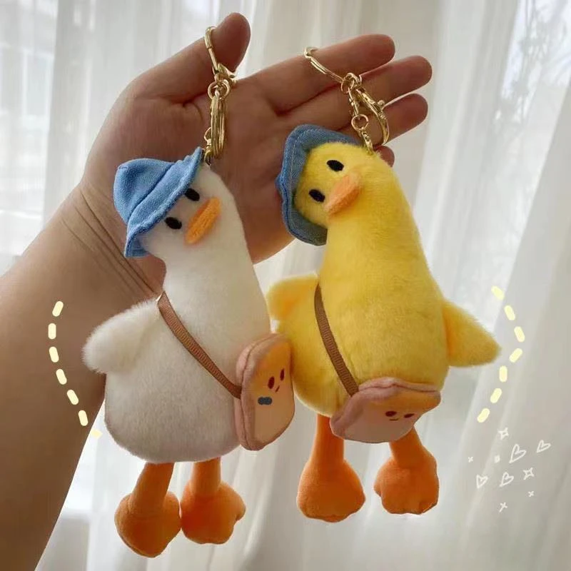 Cartoon Plush Crooked Head Duck Keychain For Female Bag Pendant Gift Cute Trend Back Satchel Duck Key Chain Animal Car Keyring