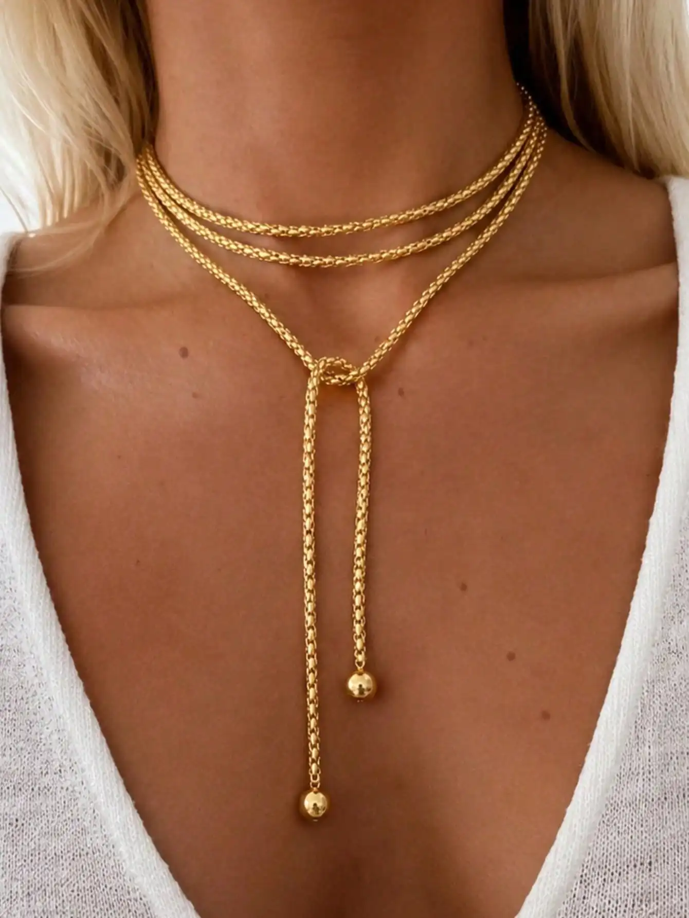 1pc Minimalist Versatile Ins Style Creative Long Twisted Chain Necklace With Knot & Bead Pendant, Multi-Use Neck Jewelry For Women, Suitable For Daily Wear, Vacation And Party.sj260411140879804126208