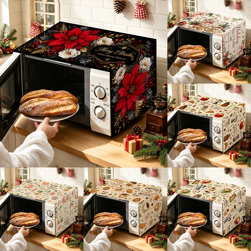 1pc Christmas & Coffee Style Microwave Oven Dust Cover, Decorative Kitchen Appliance Protector