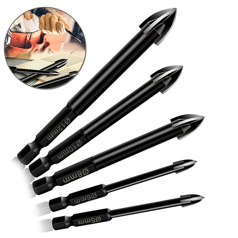 6PCS Multifunctional Drill Bits Set Tungsten Ceramic Triangle Drill Bit Set For Ceramic/Tile/Concrete/Brick Wall Drilling Tools