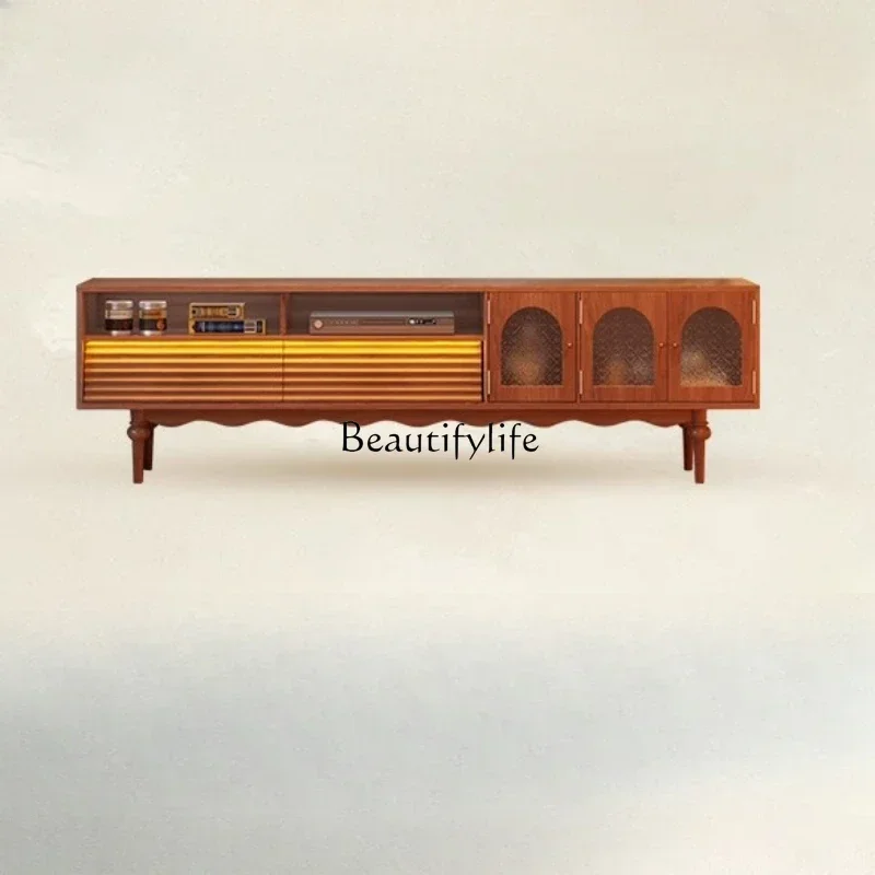 

12Solid Wood TV Cabinet Combination French Retro Living Room Boxwood Home Locker