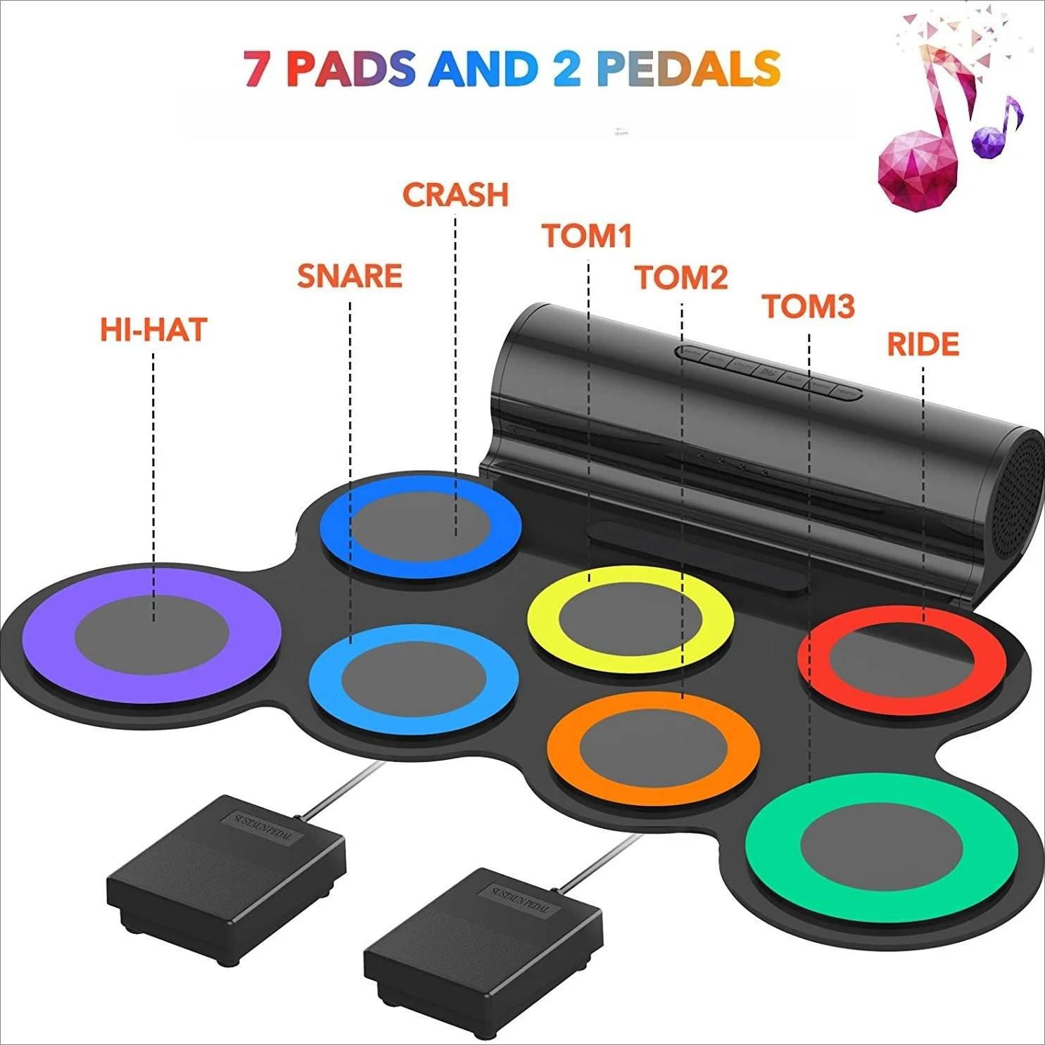 

2025 7 Pads USB Electronic Drum Waterproof Flexible Digital Jazz Drums Percussion Kit Drum Pad Electronic