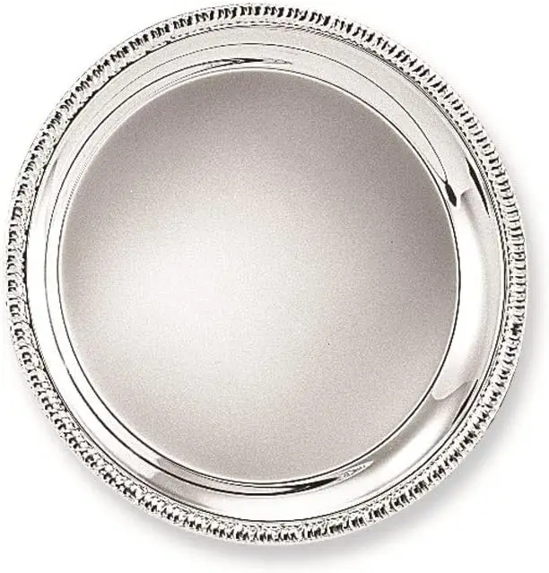 

Silver-Plated 12 Inch Round Fancy Edge Tray Silver Traditional Metal Chrome Finish