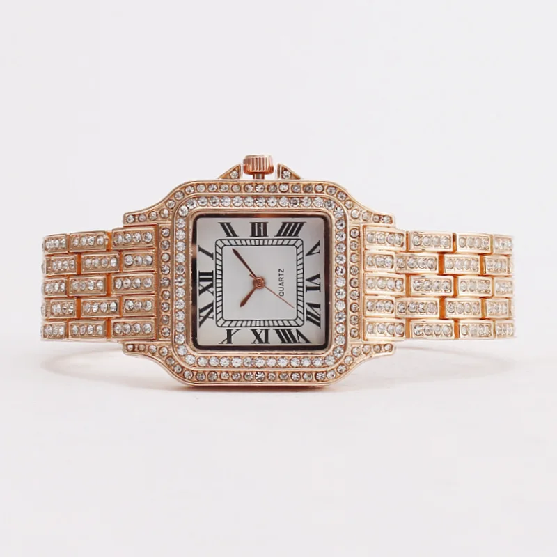 Women's Quartz Watch Square Roman Numeral Diamond-Encrusted Fashion Female Watches Casual Ladies Wristwatch Daily Wear Girl Gift