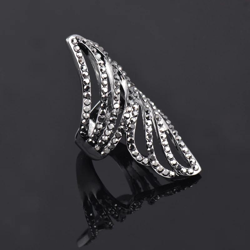 SINLEERY Retro Black Color Angel Wing Long Ring For Women Vintage Jewelry Party Cocktail Rings JZ181