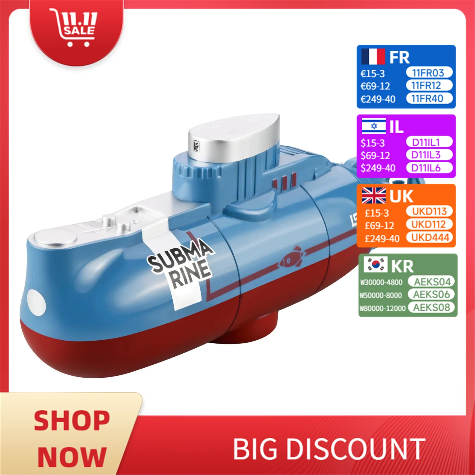 

Mini RC Submarine 0.1M/s Speed Waterproof Diving Boat with Water Hover Function Kids Simulation Toy Gift