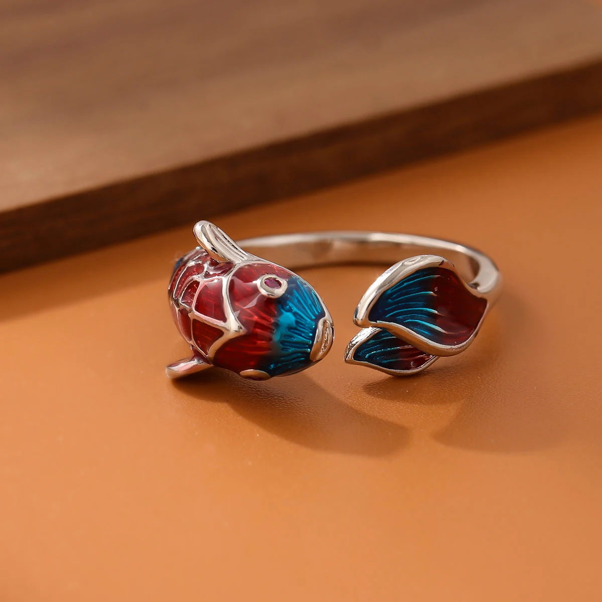 Creative 925 Sterling Silver Blue Carp Opening Ring