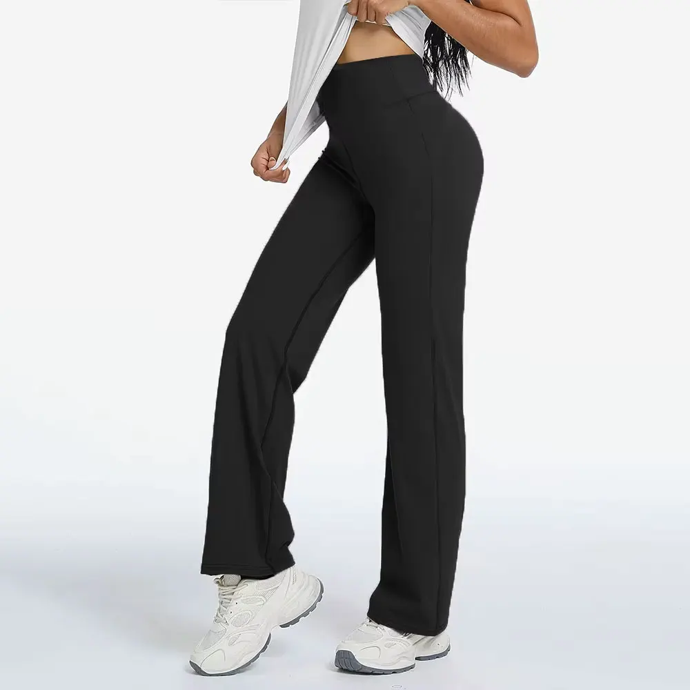 Sportliche Hose mit geradem Bein, leichte, weiche Yoga-Hose mit weitem Bein, dehnbare Sporthose mit Bauchkontrolle, vielseitige Freizeitkleidung