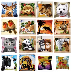 Cute Pandas Latch Hook Kit Mats Cushion Pillow DIY Crafts Outdoor Needlework Button Package Cushion Embroidery Latch Hook Carpet